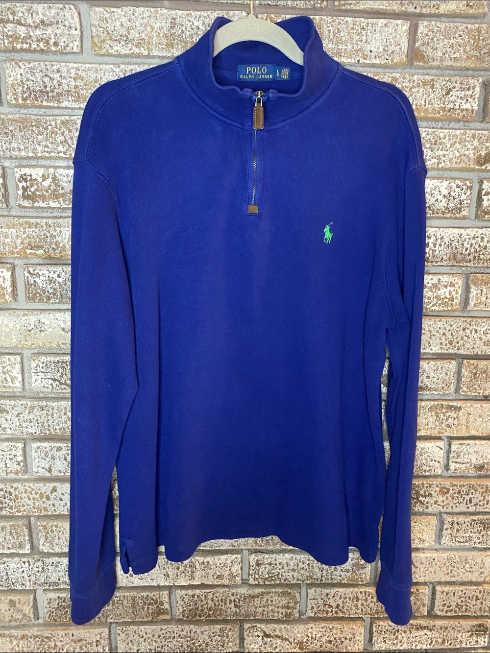 Ralph Lauren Royal Blue Quarter-Zip Pullover with Yellow Logo. 100% Cotton
